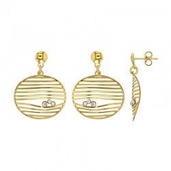 Boucles d'oreilles forme ovale ornées de traits et 3 oxydes en argent 925/1000 doré
