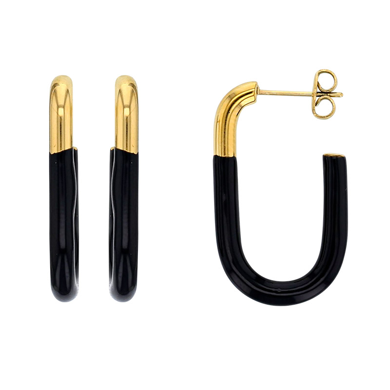 Boucles d'oreilles forme rectangle arrondi en émail blanc et acier doré