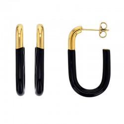 Boucles d'oreilles forme rectangle arrondi en émail blanc et acier doré