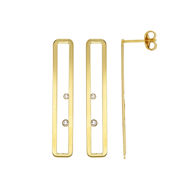 Boucles d'oreilles forme rectangles ajourés ornées de 2 oxydes, argent 925/1000 doré