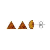 Boucles d'oreilles forme triangle ambre cognac en argent 925/1000
