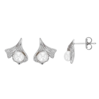 Boucles d'oreilles ginkgo avec perles d'eau douce de culture en argent 925/1000 rhodié