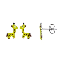 Boucles d'oreilles girafe émail jaune et noir argent 925/1000 rhodié