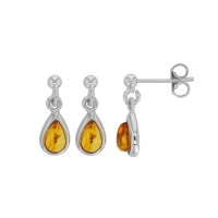 Boucles d'oreilles goutte ajourée, ambre cognac argent 925/1000 rhodié