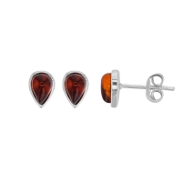 Boucles d'oreilles gouttes ambre cognac en argent 925/1000