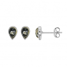 Boucles d'oreilles gouttes ambre cognac en argent 925/1000