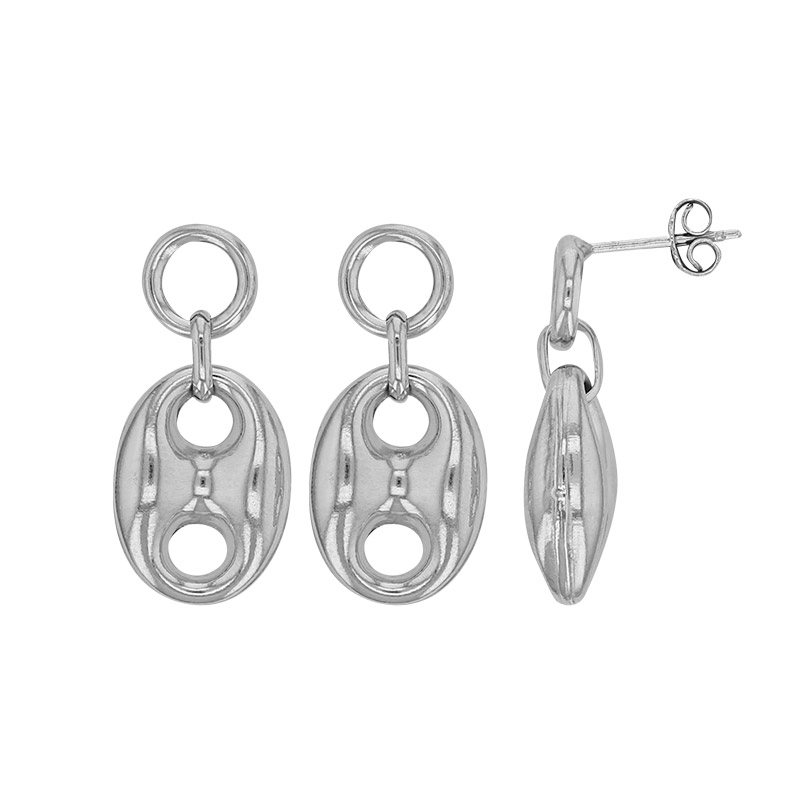 Boucles d'oreilles grain de café, argent 925/1000 rhodié