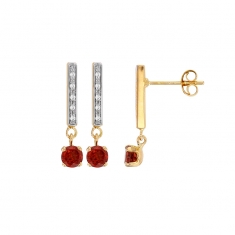 Boucles d'oreilles Grenat rond 4mm, bélière sertie de 10 diamants HSI 0,06ct, Or bicolore 750/1000