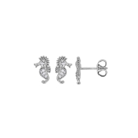 Boucles d'oreilles hippocampe avec oxydes, argent 925/1000 rhodié