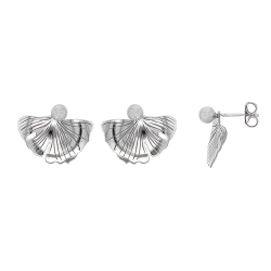 Boucles d'oreilles I LOVE GINKGO feuille Ginkgo avec boule en argent 925/1000 rhodié