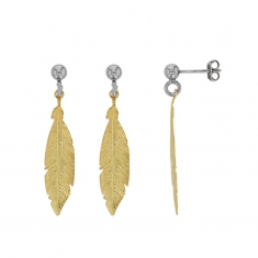 Boucles d'oreilles INDIANA argent 925/1000 rhodié orné de plumes en argent 925/1000 doré et rhodié