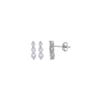 Boucles d'oreilles ligne sertie 3 oxydes, argent 925/1000 rhodié