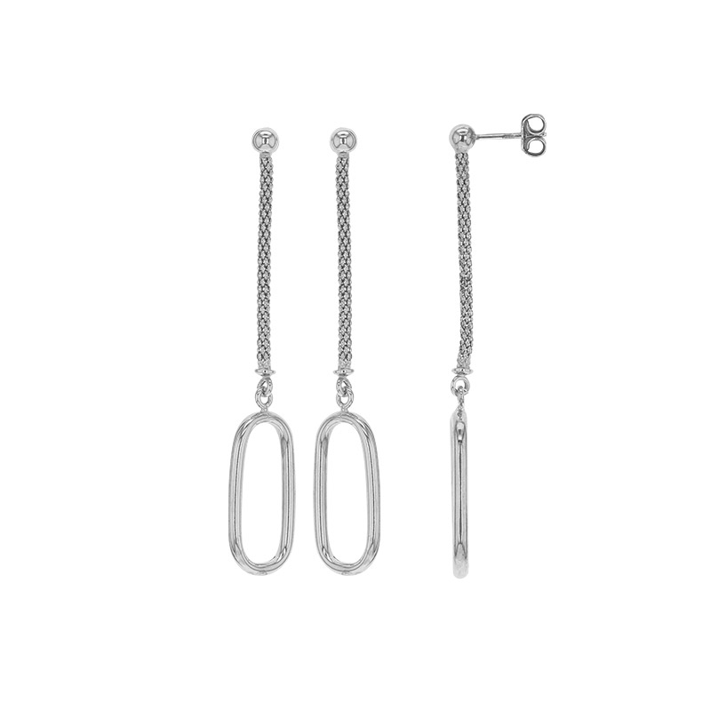 Boucles d'oreilles longues avec ovales, argent 925/1000 rhodié