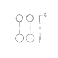 Boucles d'oreilles longues chaînes cercles torsadés et lisses, argent 925/1000