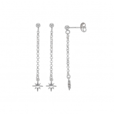 Boucles d'oreilles longues, étoiles, argent 925/1000 platiné