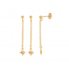 Boucles d'oreilles longues, étoiles, argent 925/1000 platiné
