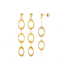 Boucles d'oreilles longues ovales brossés et ciselés, argent 925/1000 doré