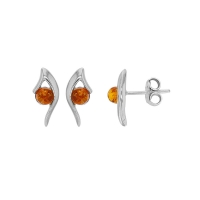 Boucles d'oreilles losange ouvert, ambre cognac argent 925/1000 rhodié