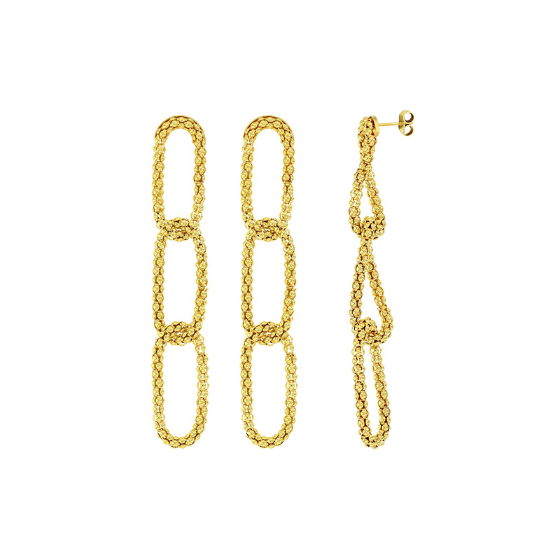 Boucles d'oreilles mailles perlées pendantes en argent 925/1000 doré