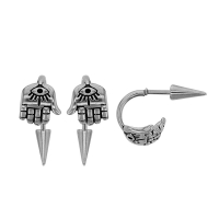 Boucles d'oreilles main et pique acier, pour homme