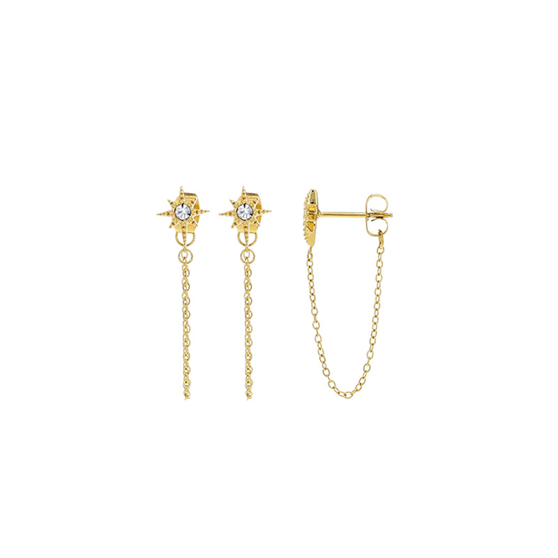 Boucles d'oreilles mini chaîne étoile avec oxyde, acier doré