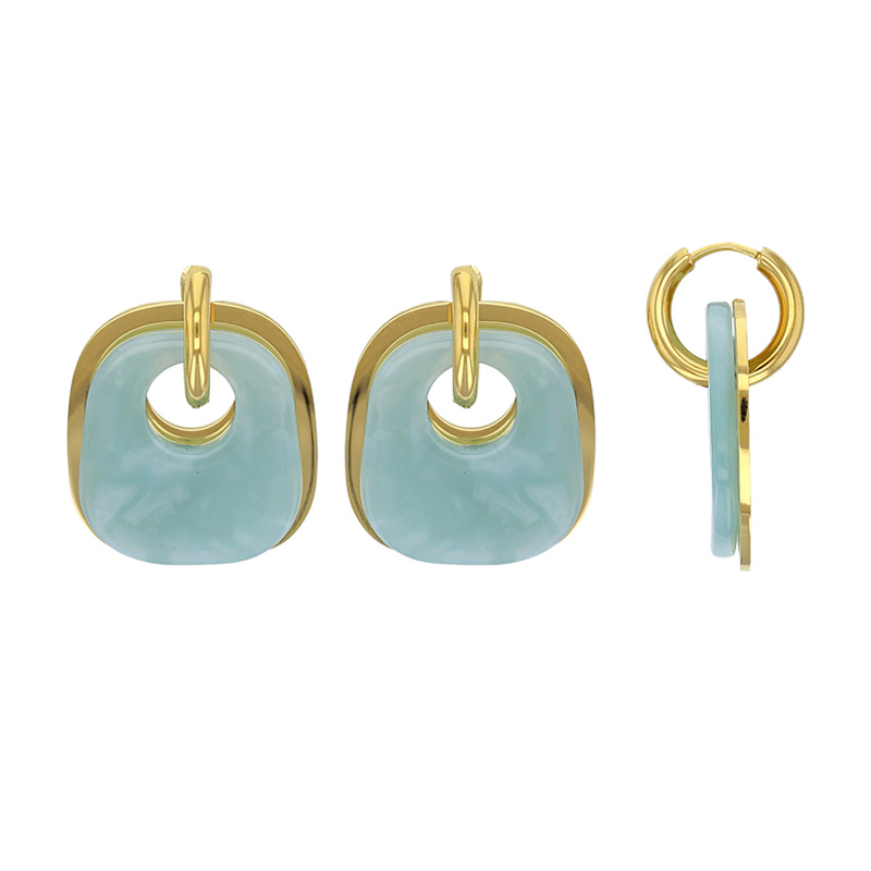 Boucles d'oreilles motif carré arrondi ajouré en résine bordeaux, acier doré