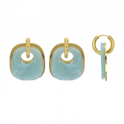 Boucles d'oreilles motif carré arrondi ajouré en résine bordeaux, acier doré