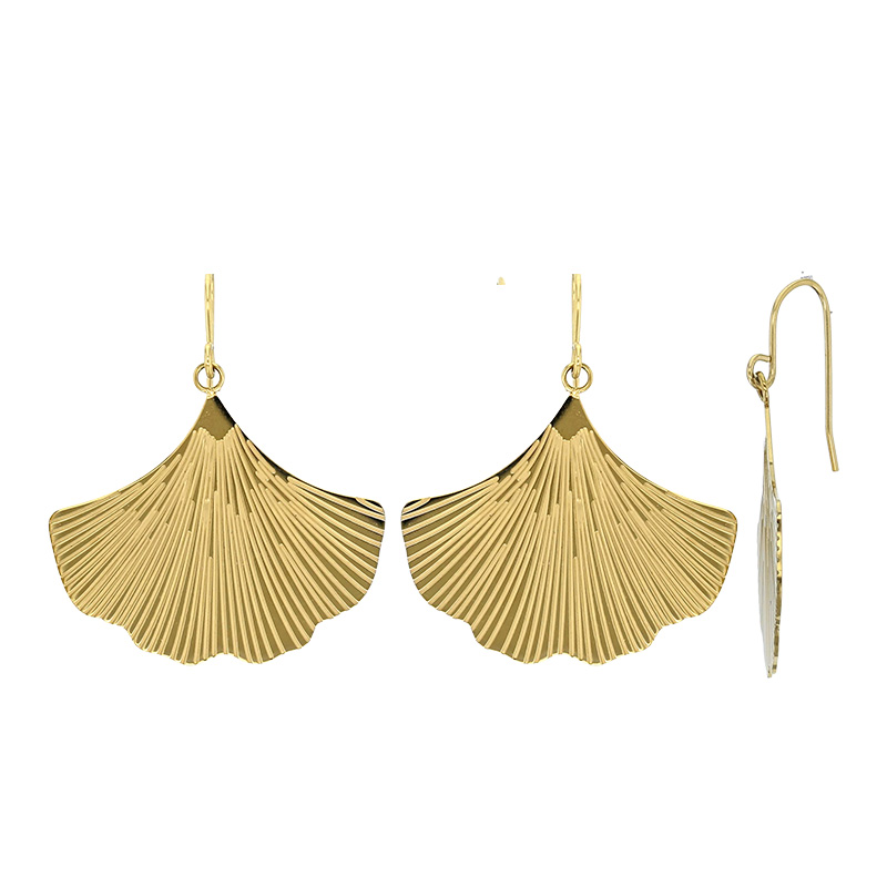 Boucles d'oreilles motif feuille de gingko en acier doré