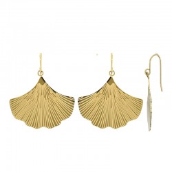 Boucles d'oreilles motif feuille de gingko en acier doré