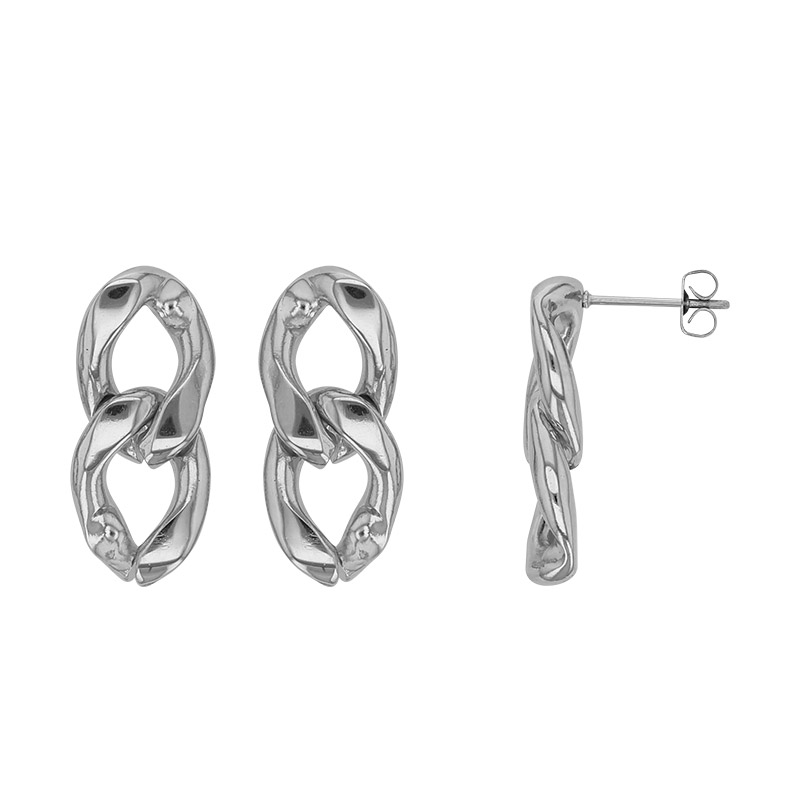 Boucles d'oreilles motif maille gourmette en acier