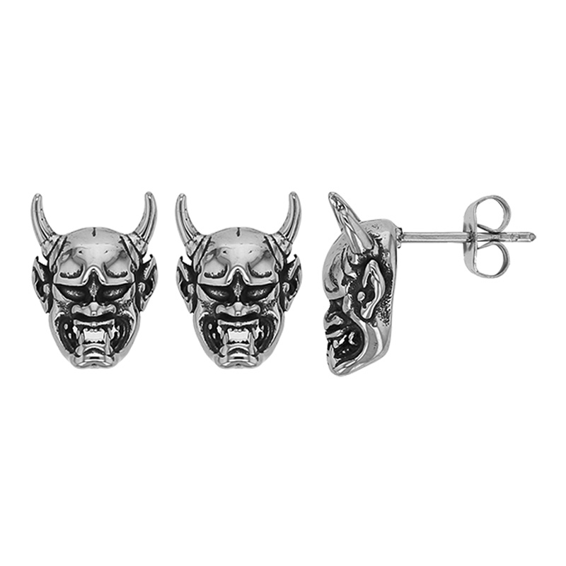 Boucles d'oreilles motif tête de diable en acier