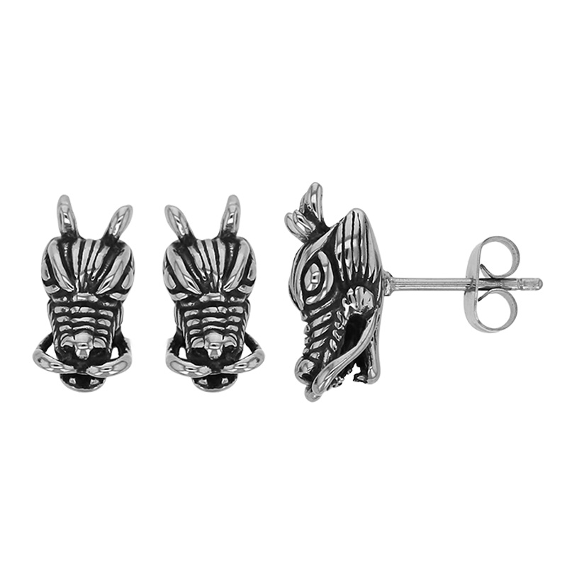 Boucles d'oreilles motif tête de dragon en acier