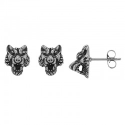 Boucles d'oreilles motif tête de loup en acier