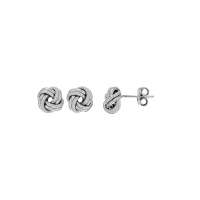 Boucles d'oreilles noeuds aspect lisse et ciselé, argent 925/1000 rhodié