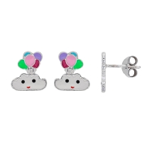Boucles d'oreilles nuage avec ballons émail multicolores argent 925/1000 rhodié
