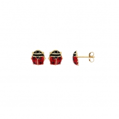 Boucles d'oreilles Or 750/1000 et émail coccinelle