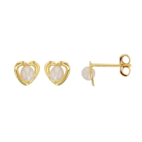 Boucles d'oreilles Or 750/1000 et perle d'eau douce - coeur
