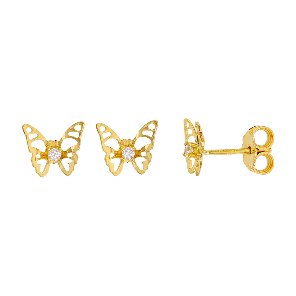 Boucles d'oreilles Or 375/1000 ajouré avec un oxyde de zirconium - papillon