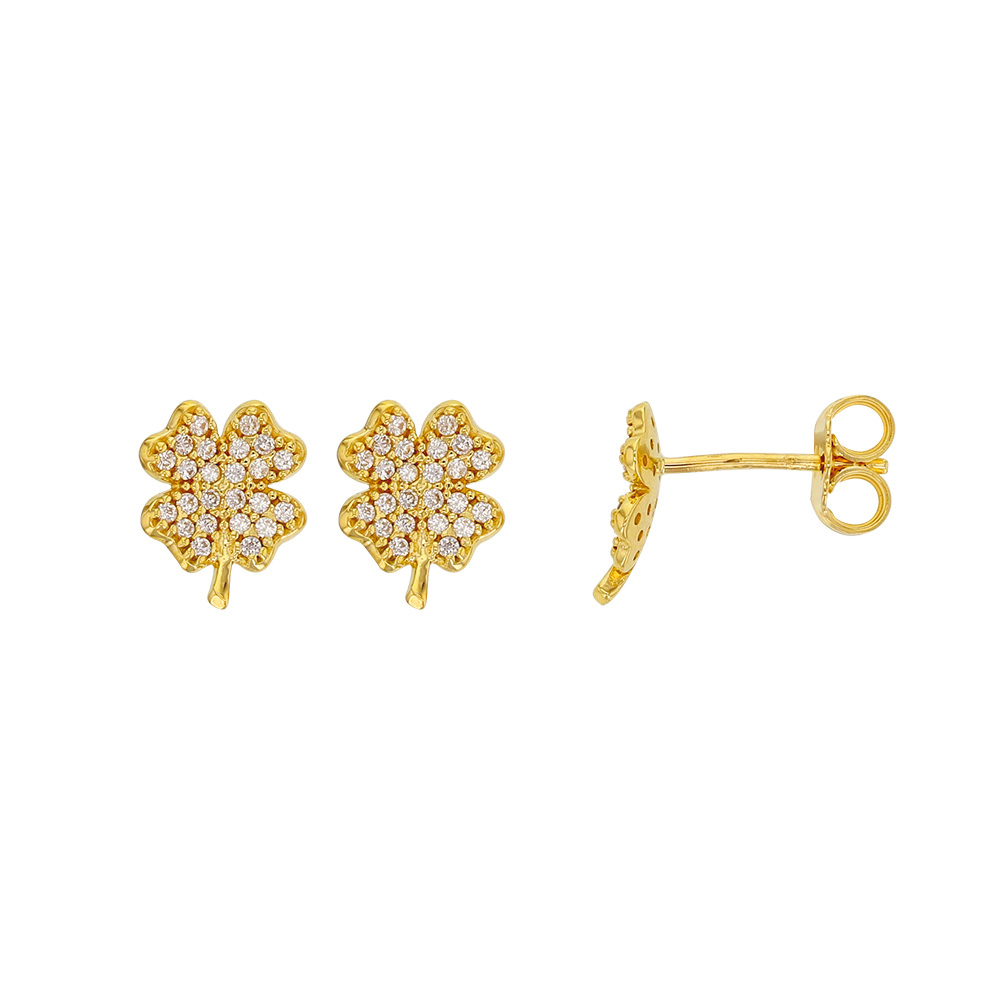 Boucles d'oreilles Or 375/1000 avec oxydes de zirconium - trèfle