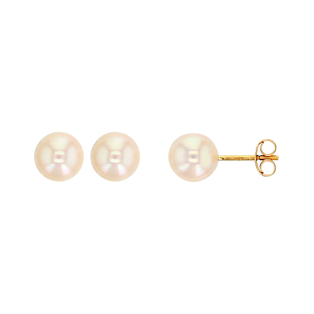 Boucles d'oreilles Or 750/1000 avec perle d'eau douce ronde diam.7mm