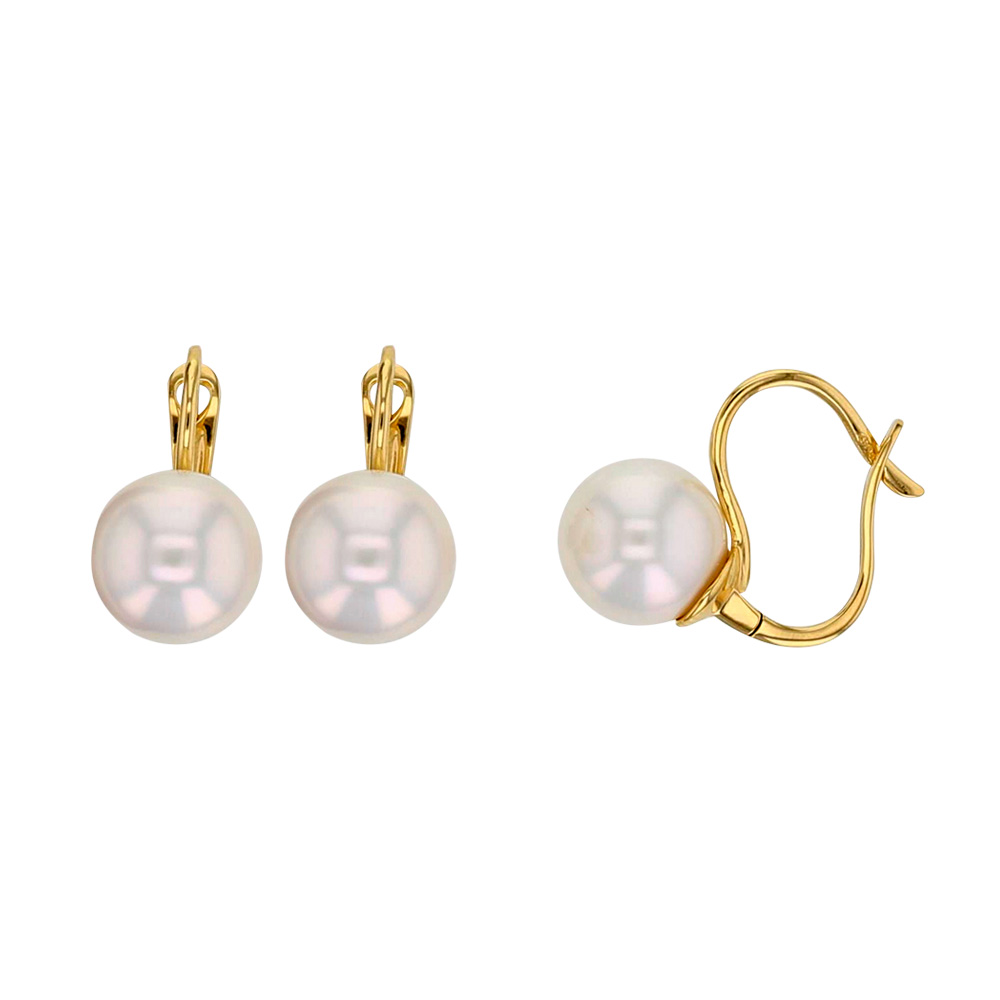 Boucles d'oreilles Or 750/1000 avec perle d'eau douce ronde diam.9mm