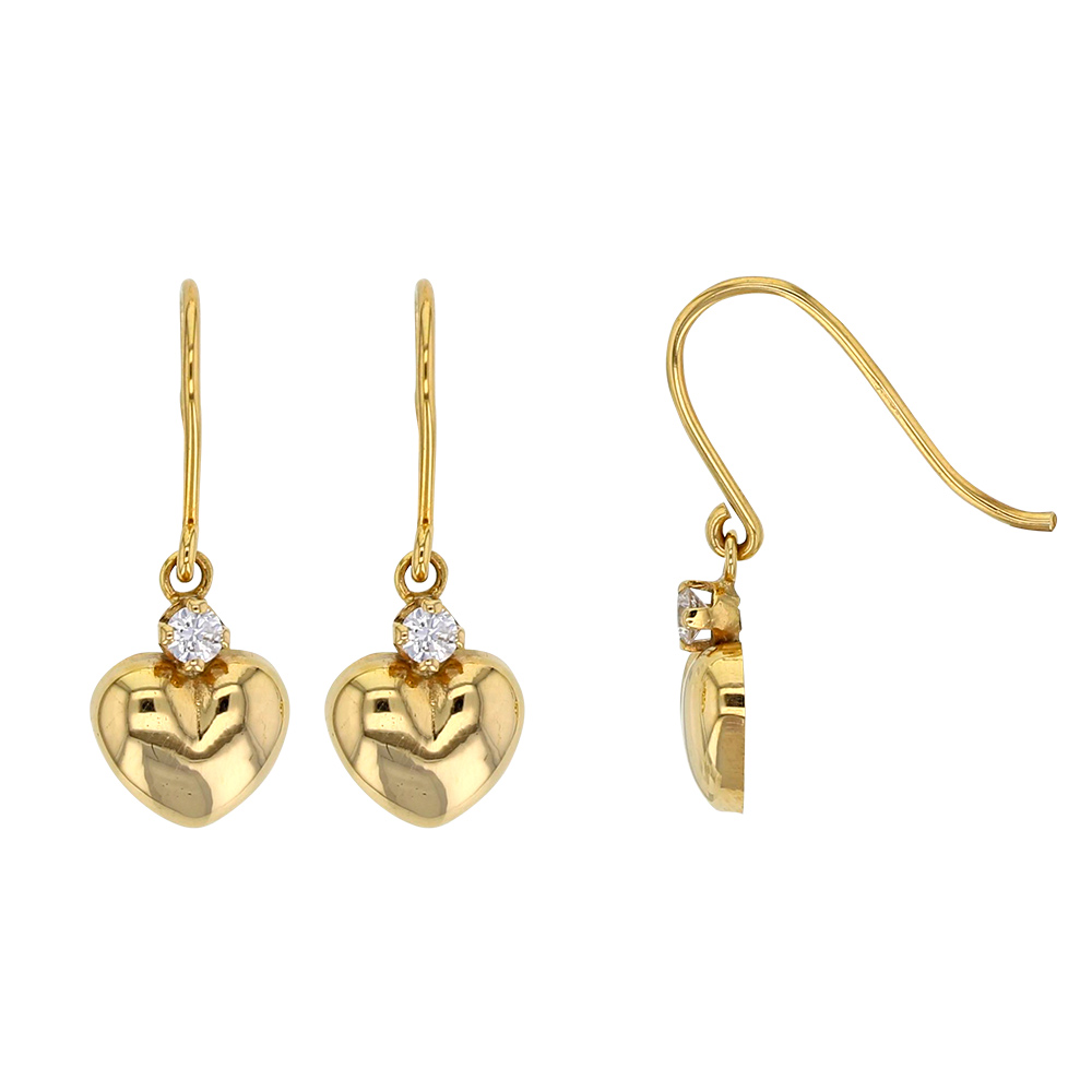 Boucles d'oreilles Or 375/1000 avec petit coeur avec oxyde de zirconium