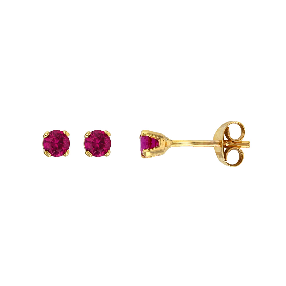 Boucles d'oreilles Or 375/1000 avec pierre synthétique rouge rubis
