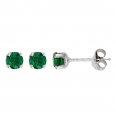 Boucles d'oreilles Or blanc 375/1000 avec oxyde de zirconium vert émeraude