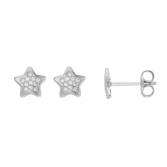 Boucles d'oreilles Or blanc 750/1000 étoiles avec oxydes de zirconium