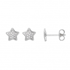 Boucles d'oreilles Or blanc 750/1000 étoiles avec oxydes de zirconium