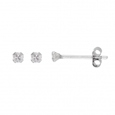 Boucles d'oreilles Or blanc 750/1000 puces avec oxyde de zirconium 2mm