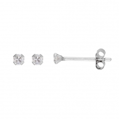 Boucles d'oreilles Or blanc 750/1000 puces avec oxyde de zirconium 2mm