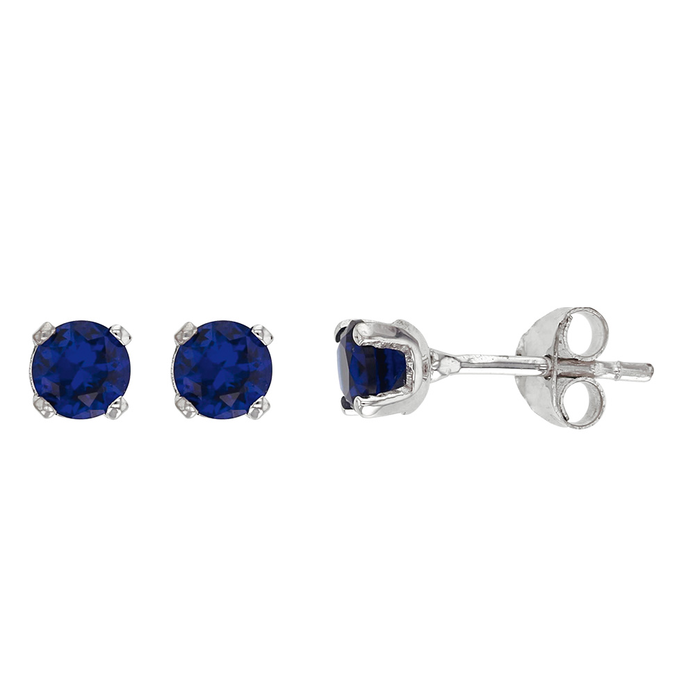 Boucles d'oreilles Or blanc 375/1000 avec pierre synthétique bleu saphir