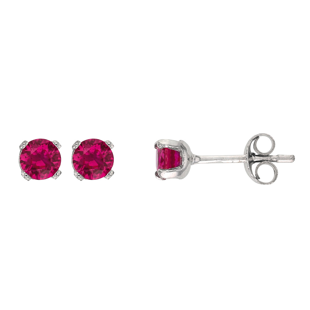 Boucles d'oreilles Or blanc 375/1000 avec pierre synthétique rouge rubis